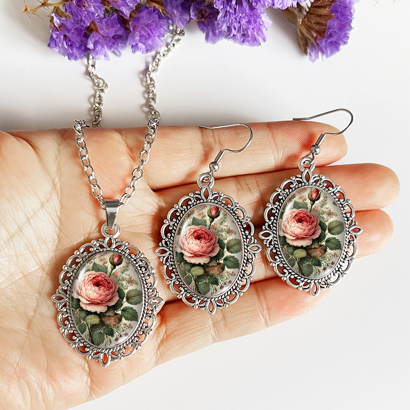 TEMU Set da 3 pezzi di accessori in vetro con orecchini e collana con , idea regalo