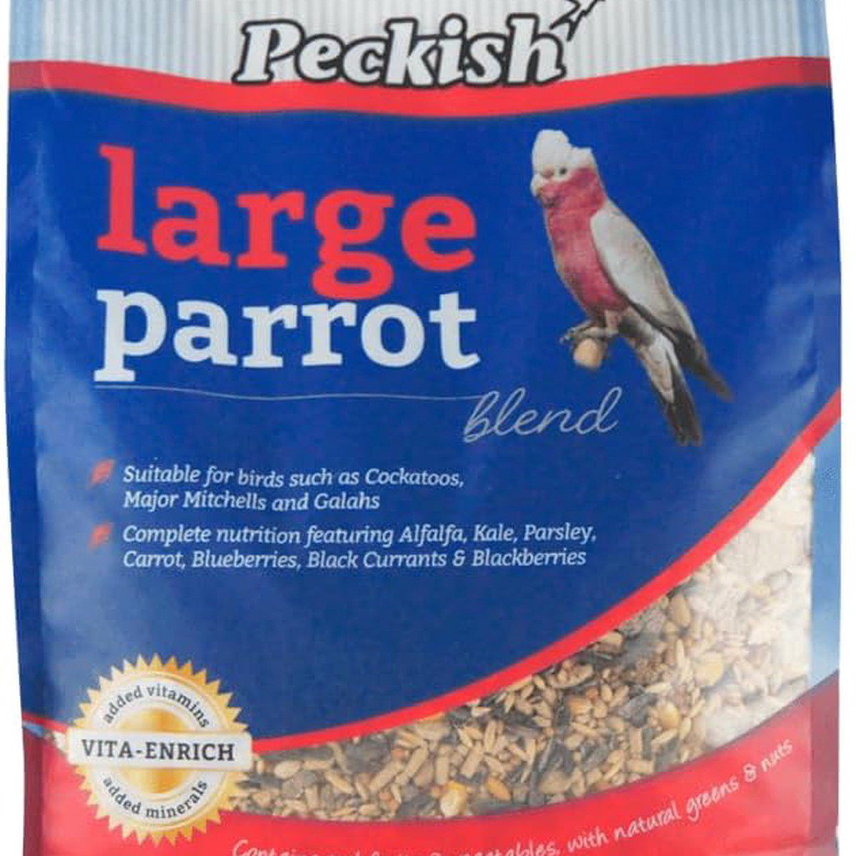 Large Parrot Blend Diet for Cockatoos, Galahs, Major Mitchells - Vitamin-Enriched Pellets with Ingredients, Veggie & Peanut Additive - Suitable for Large