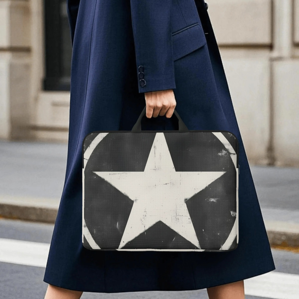 Black and White Five Star Pattern Laptop Sleeve Case