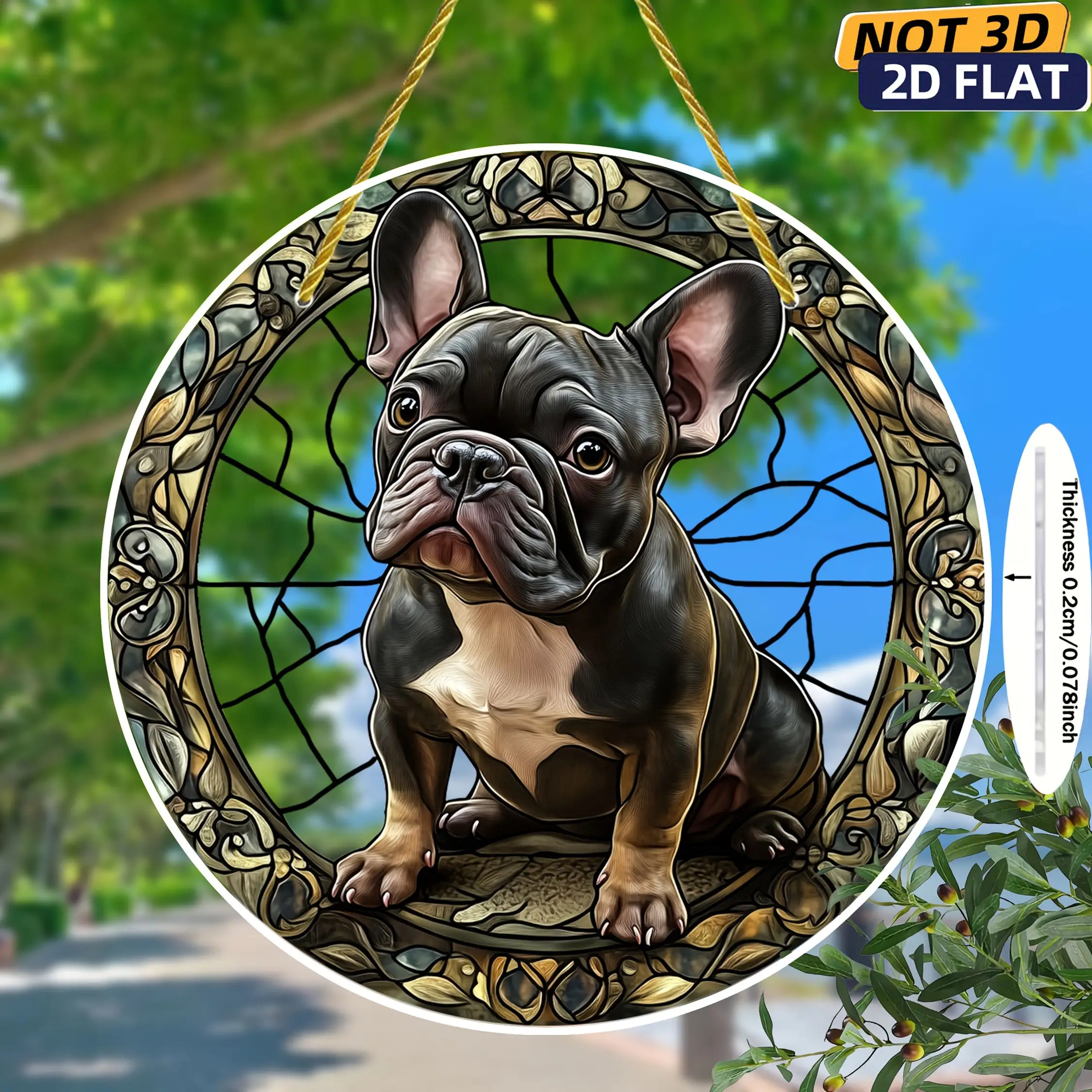 TEMU 2d Flat, 2d Flat 2025 French Bulldog Colored Crystal Suncatcher - 8x8 Inch Round Ornament, Suitable For Home, Kitchen, Indoor/outdoor Garden -