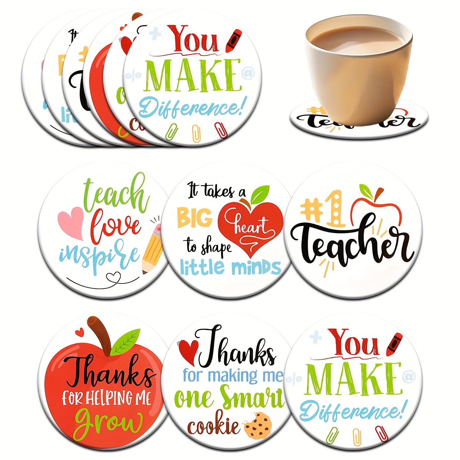 TEMU A Set Of Wooden Coasters With Teacher's Day Quote Designs, Made From Heat-resistant Synthetic Wood, Is Perfect As A Holiday Gift For Teacher's