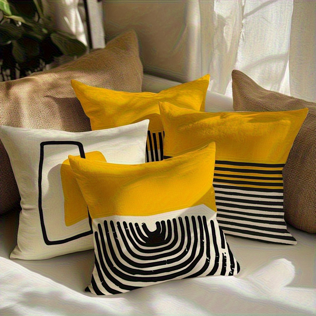 TEMU 4 coussins jetables abstraits jaunes bohèmes - Housses de coussin douces avec fermeture éclair, décoration géométrique moderne et adaptée aux