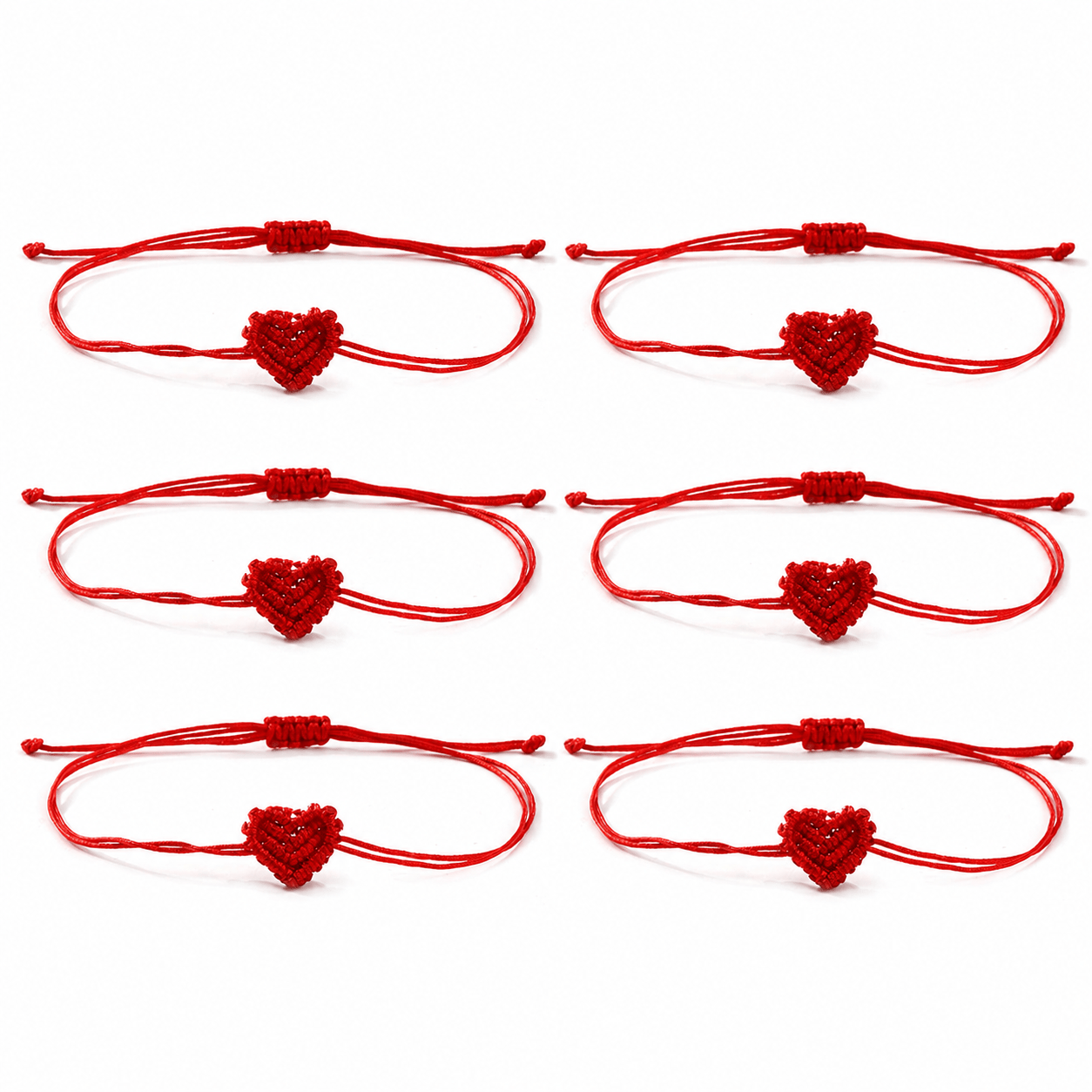 TEMU 6pcs Red Heart-shaped Women's Braided Bracelet, Nylon Rope , Textured, Three-dimensional Heart Accents. The Red Rope Wraps Around The Wrist To