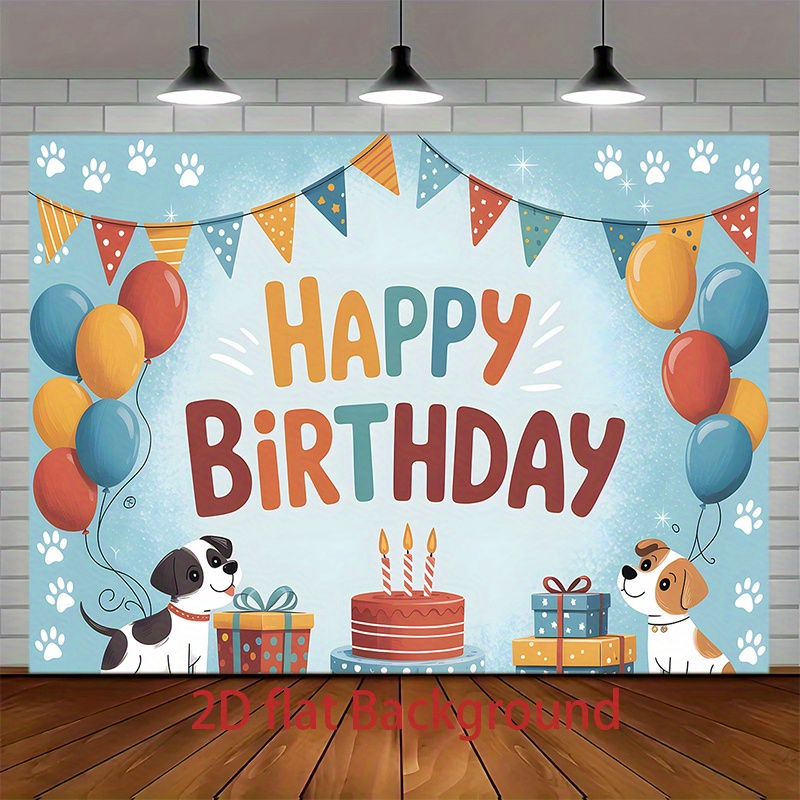 Dog Birthday Party Decorations Set For Boy Puppies - Blue Theme With Banner, Balloons, Cake Topper & Tinsel Backdrop