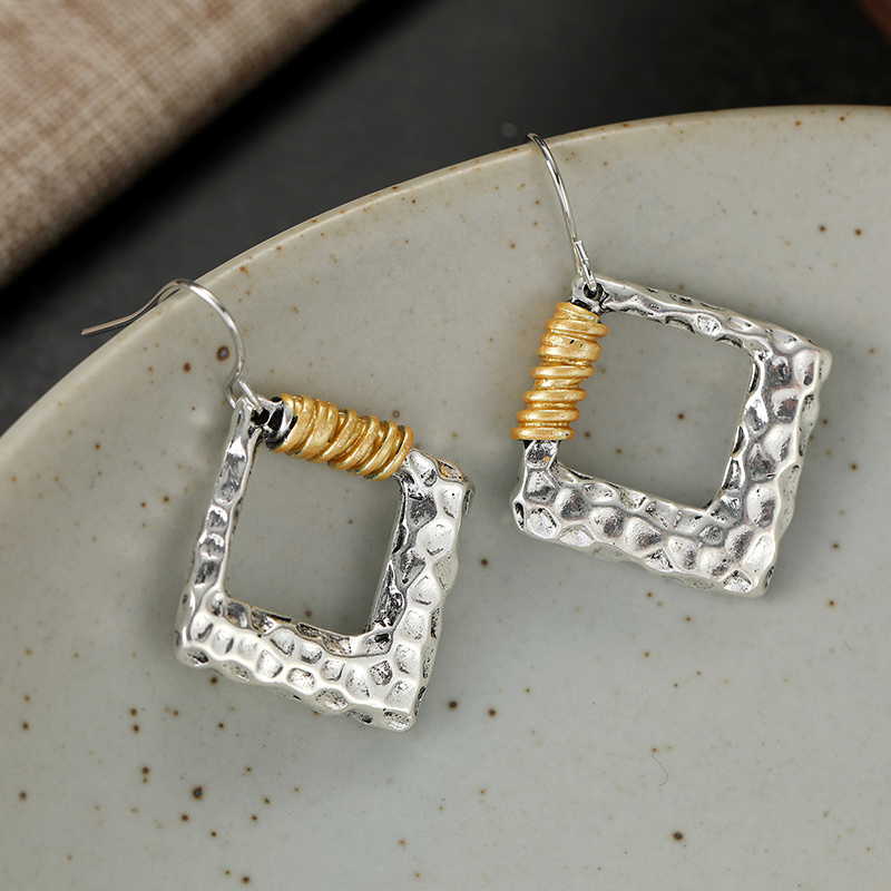 Women's Hammered Textured Square Drop Earrings