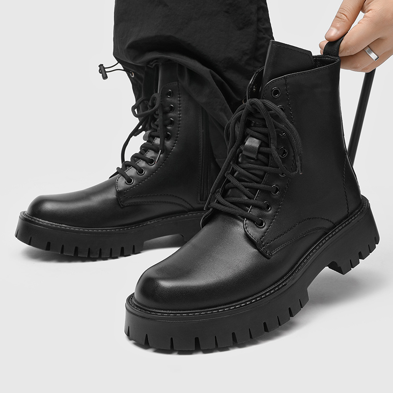 mens combat boots fashionable side zipper wide toe box lace  display picture 1