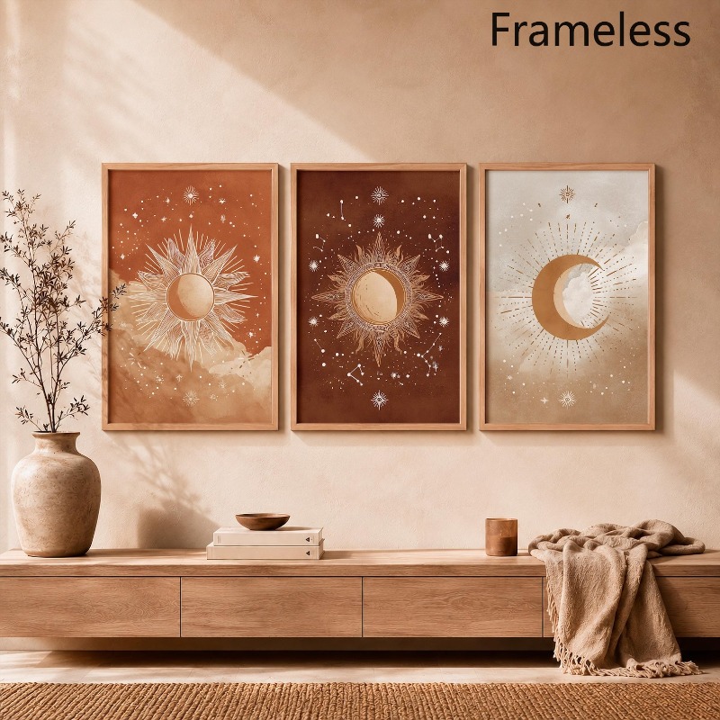 TEMU plates 2D, 3 pièces Boho Céleste , Affiches d'astronomie en terracotta, Décoration murale Cadeau de festival, Salon, Chambre à coucher, Bureau,