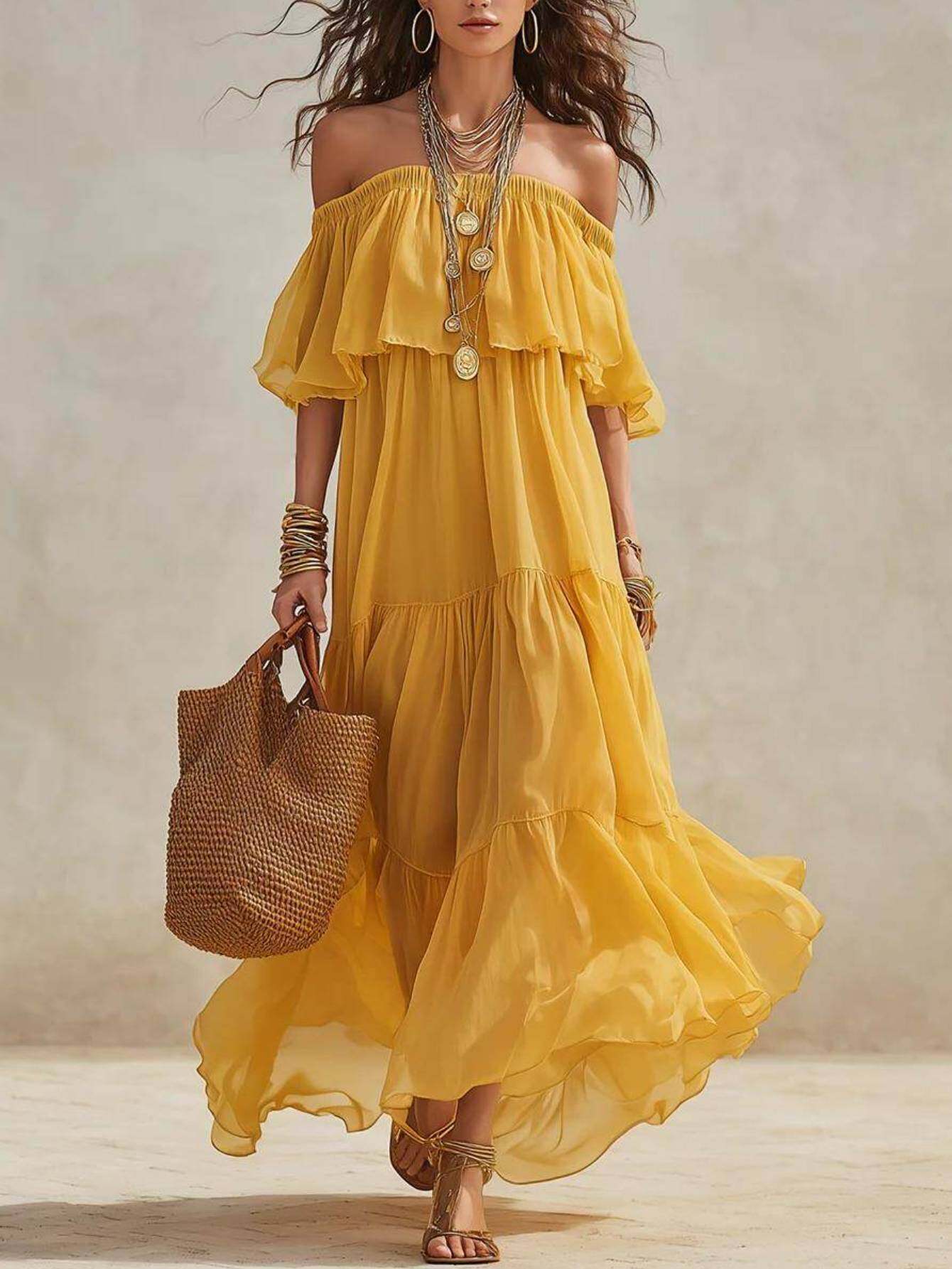 tall maxi dresses Long Floral-Print Maxi Dress with Lace-Up Back Yellow Floral / 14