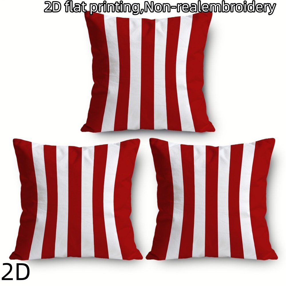 TEMU 2d 3pcs Set, 2d Flat Printing Red And White Vertical Striped Pillowcases. Featuring A Red And White Contrasting Vertical , This Simple And