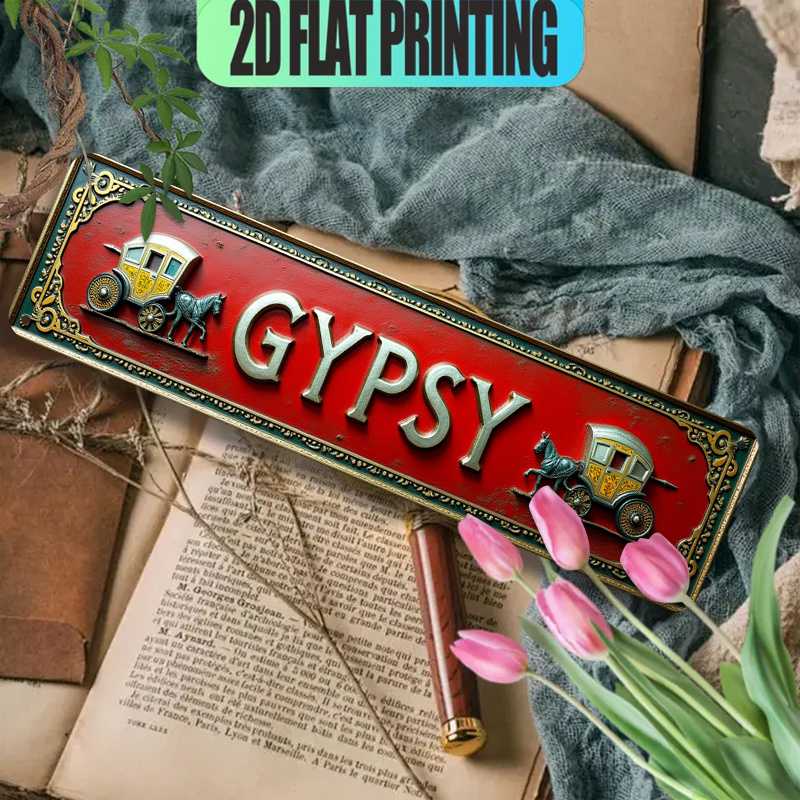 TEMU 2d Flat, Vintage Gypsy & Metal Wall Sign - Large Wall-mountable Aluminum Gypsy Art Suitable For, Bar, Hotel Decor - Decoration With Pre-drilled