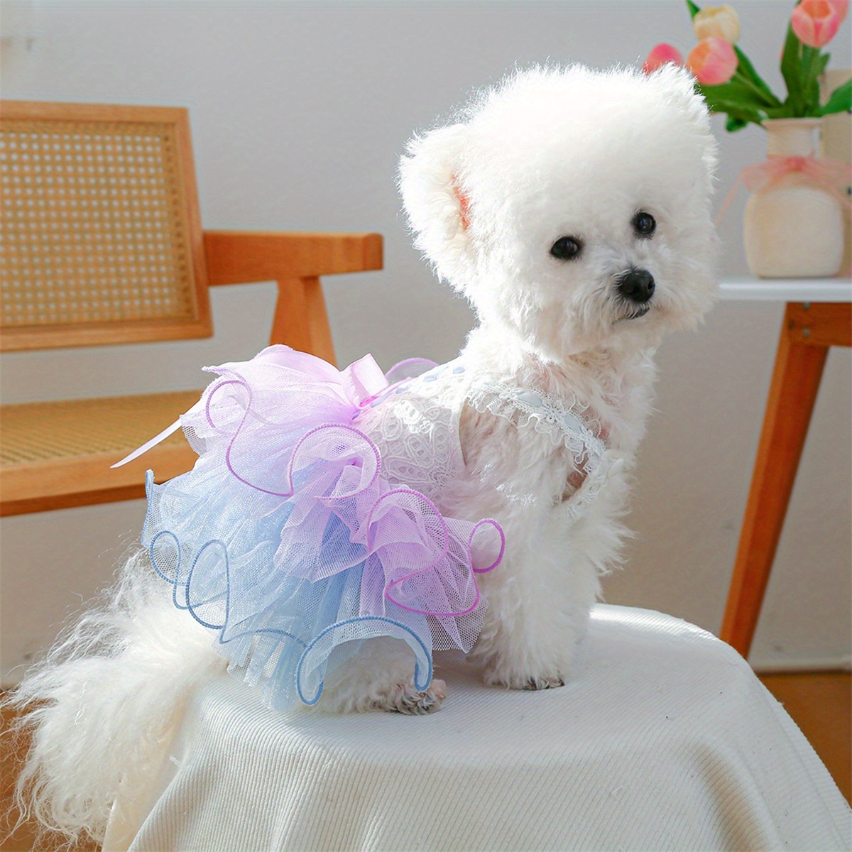 pastel layered mesh dog dress cute puppy princess skirt - Temu