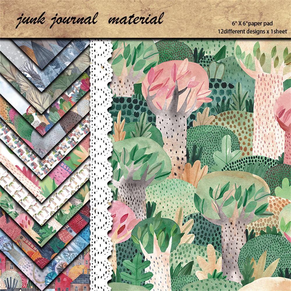 Image of 12sheets Large Size Watercolor Forest Material Paper Journal Decoration Tools Student Stationery Arts Crafts