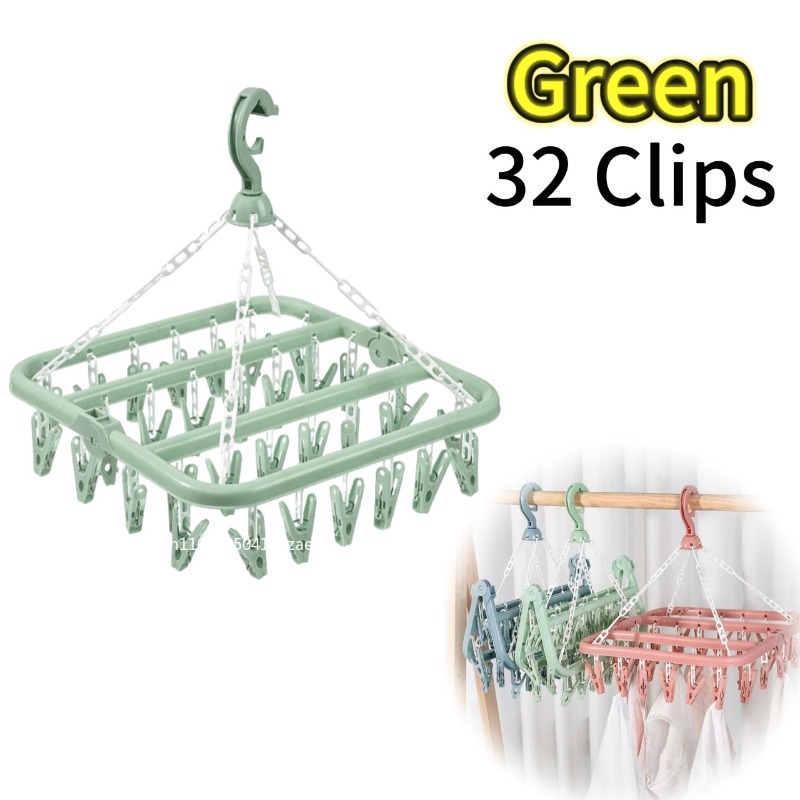 E-shop 32 Clips Faltbarer Wäschetrockner Bürstenständer Winddicht Socken Unterwäsche Trockengestell Haushalt Erwachsene Aufbewahrung Wäscheständer,