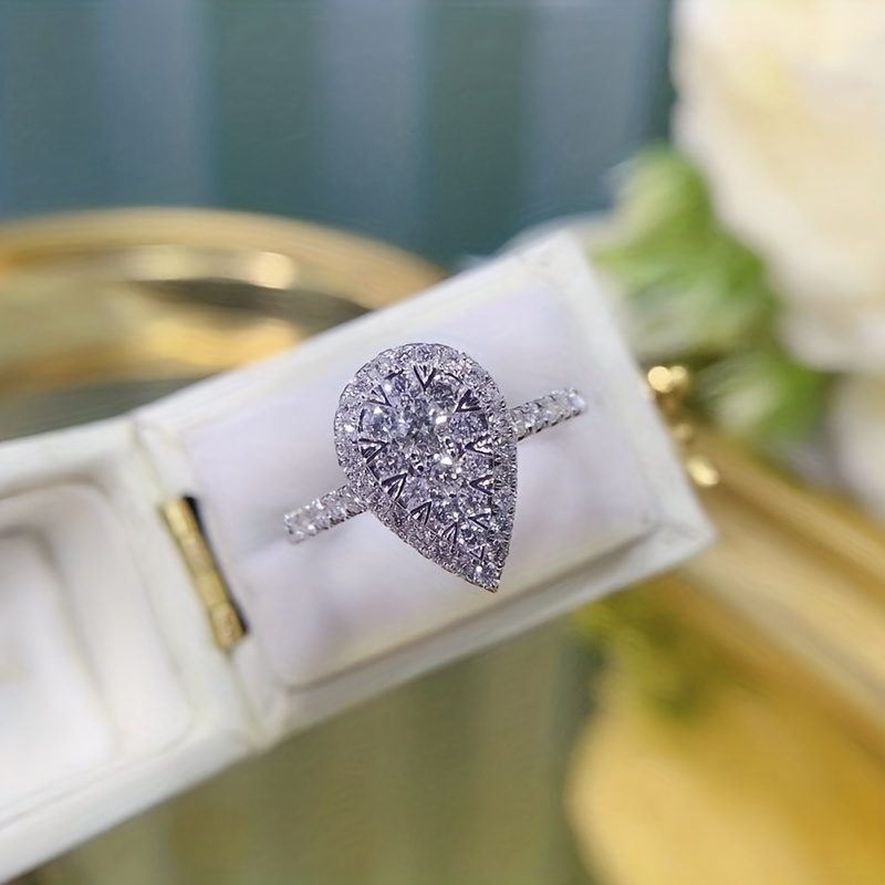 Copper CZ Teardrop Engagement Ring for Party