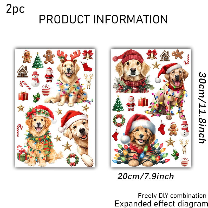 TEMU Set pezzi, Adesivi per finestre a tema natalizio con Golden Retriever, Visibili su entrambi i lati, con design come una posa con luci integrali,