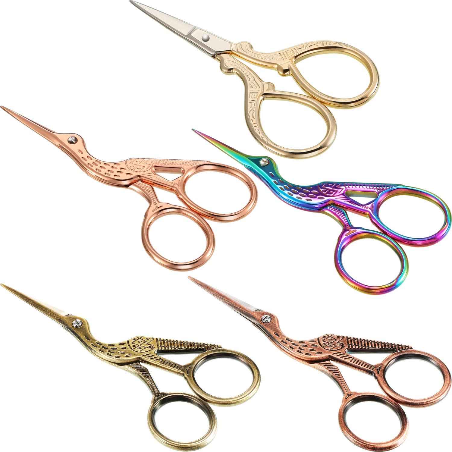 TEMU 5pcs Stainless Steel Tip Classic Scissors Crane Design 3.6 Inch Sewing Scissors For Embroidery, Craft, , Art Work Or Everyday Use