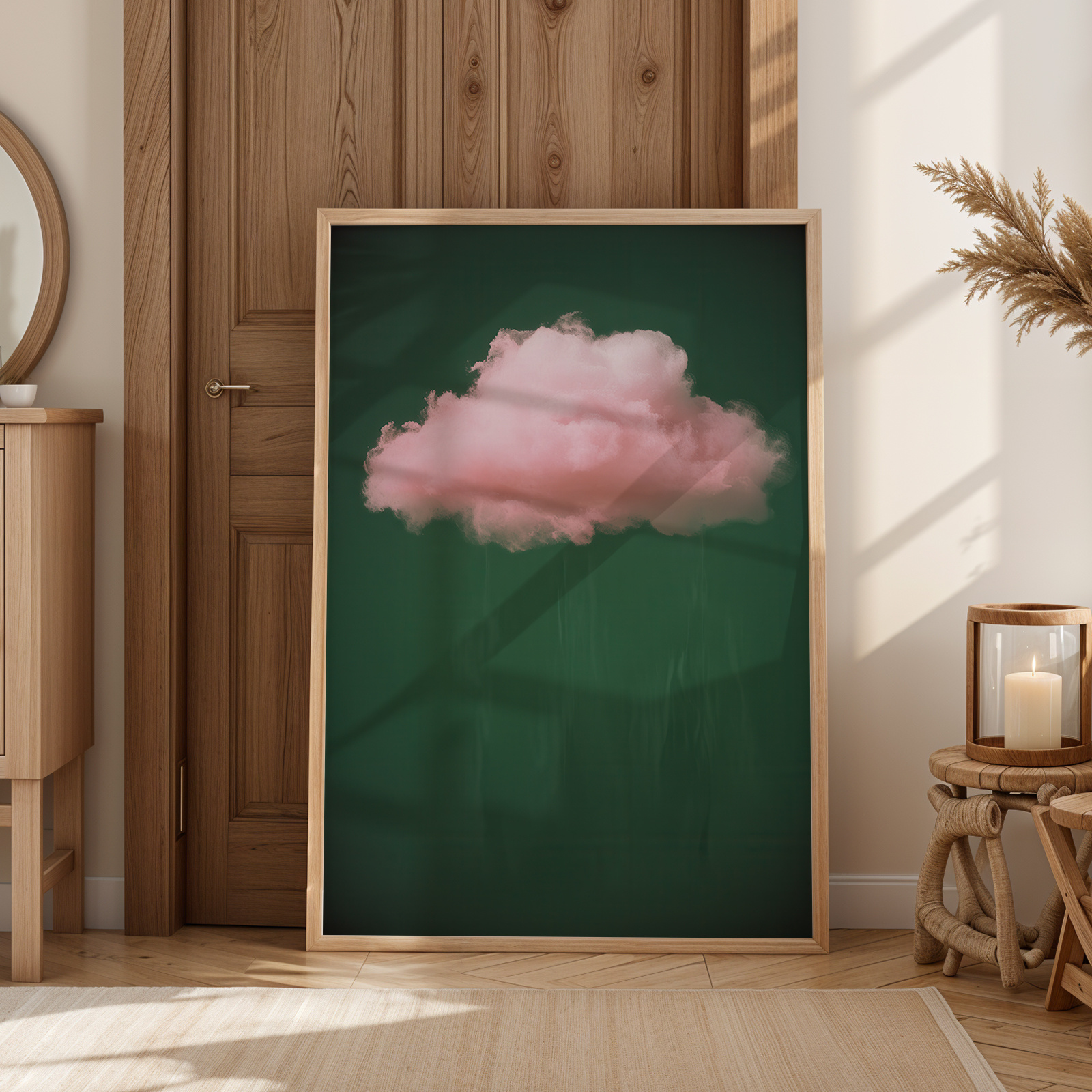 TEMU 2d Flat, 2d Flat, 1pc Wall Decor, A Vintage Poster Featuring An Abstract Sky Fabric Painting With Green And Pink Clouds, A Unique And Artistic