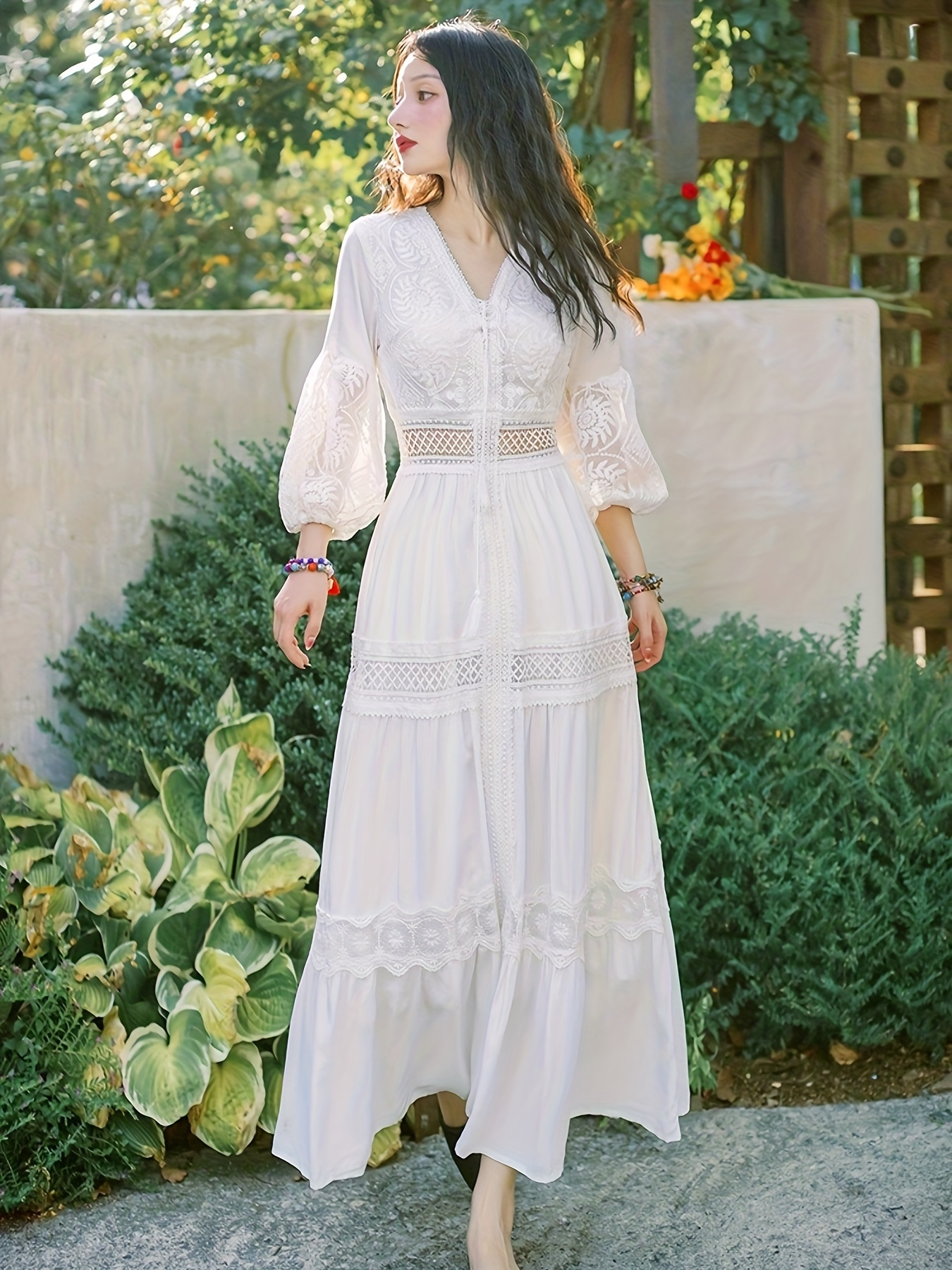 boho lace dresses australia Lace Boho Wedding Dress with Keyhole Back