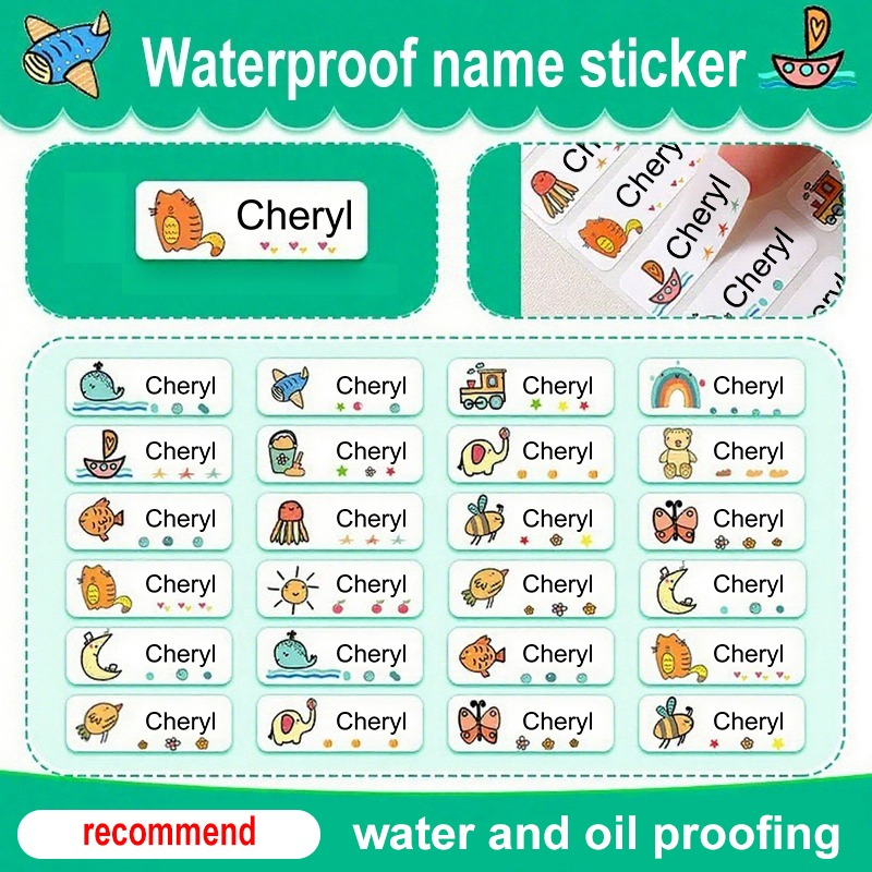 Personalized Cartoon Pattern Name Stickers, Printed Identification Tags