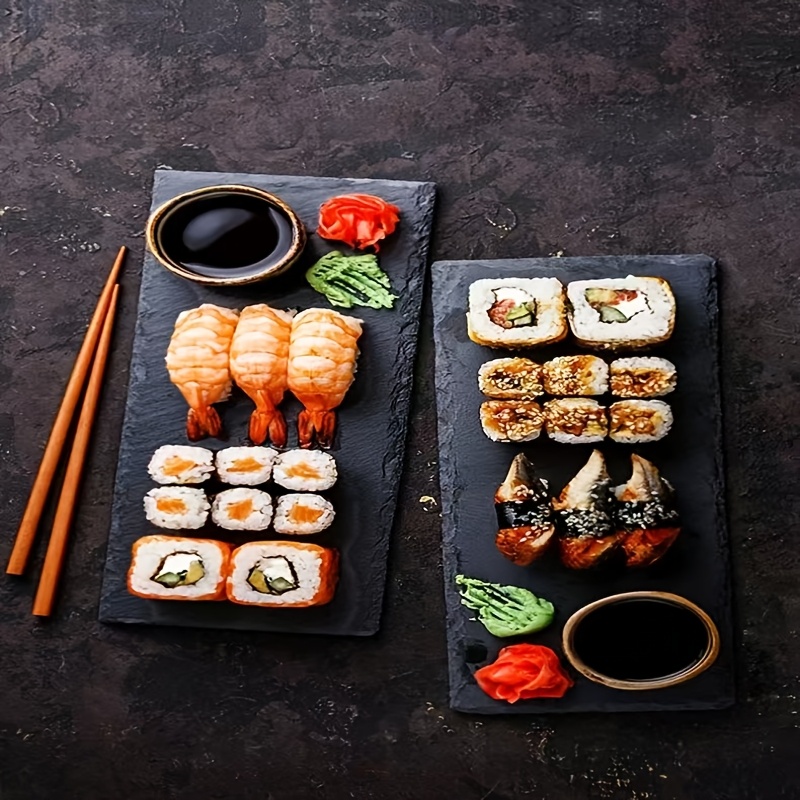 스시, 스테이크, bbq용 천연석 슬래브 2개 - 정사각형 식기류 및 서빙 보드, 가정용 및 상업용 주방, 레스토랑, 다이닝, bbq 그릴 프레젠테이션용 스톤 플레이트 - 스톤 플레이트: retailer-supplied image