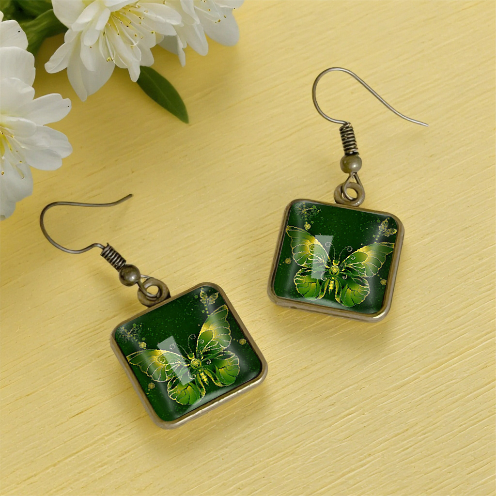 Dreamy Green Butterfly Simple Style Heart Shaped Earrings