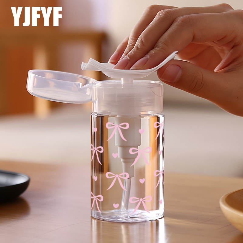 1pc   type transparent plastic empty bottle with flip cap travel sized cosmetic bottle with bow and heart pattern makeup remover and toner dispensing container for skincare  