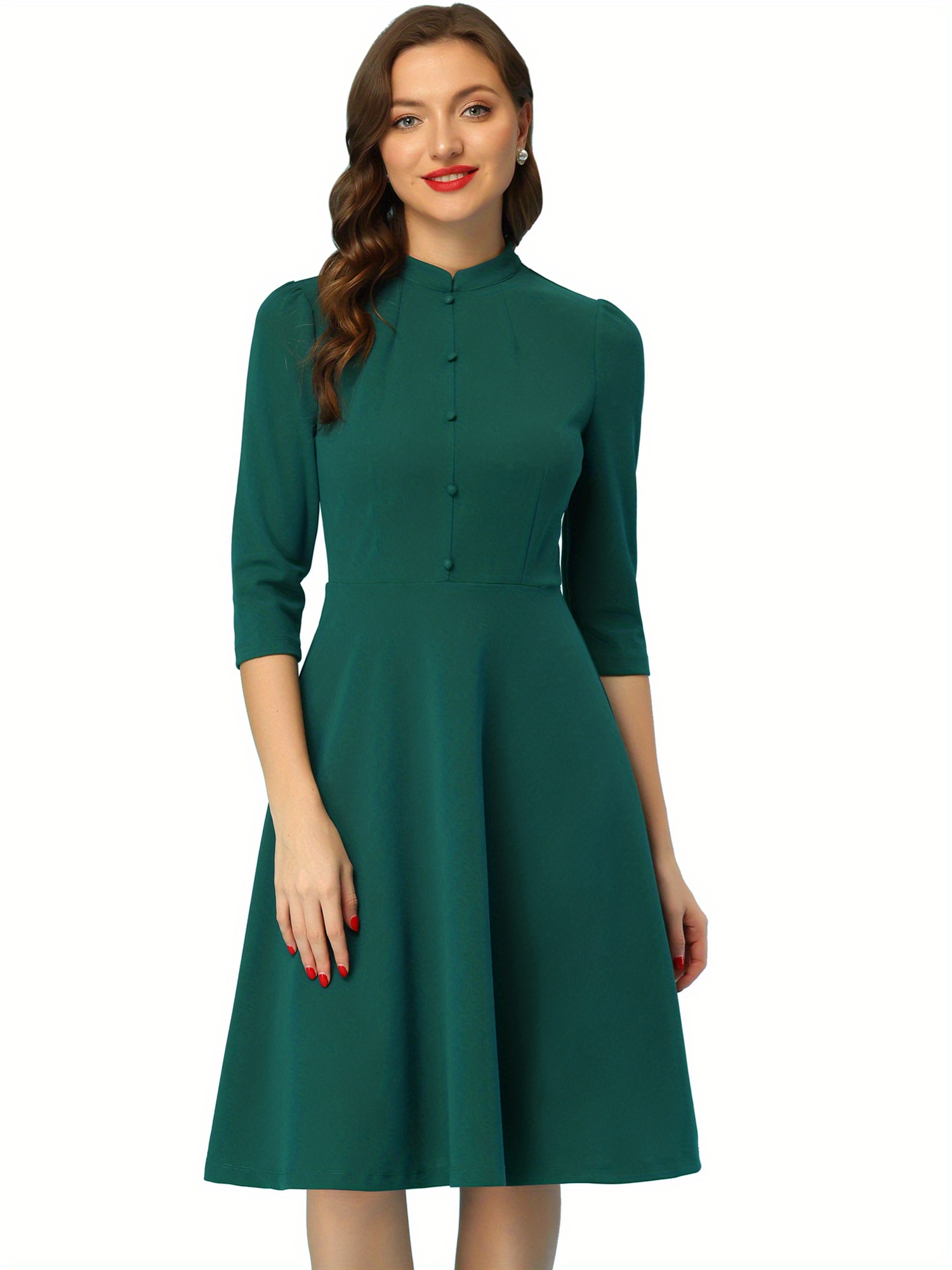 navy blue dress for baby girl vintage dresses womens 3 4 sleeves stand collar office work