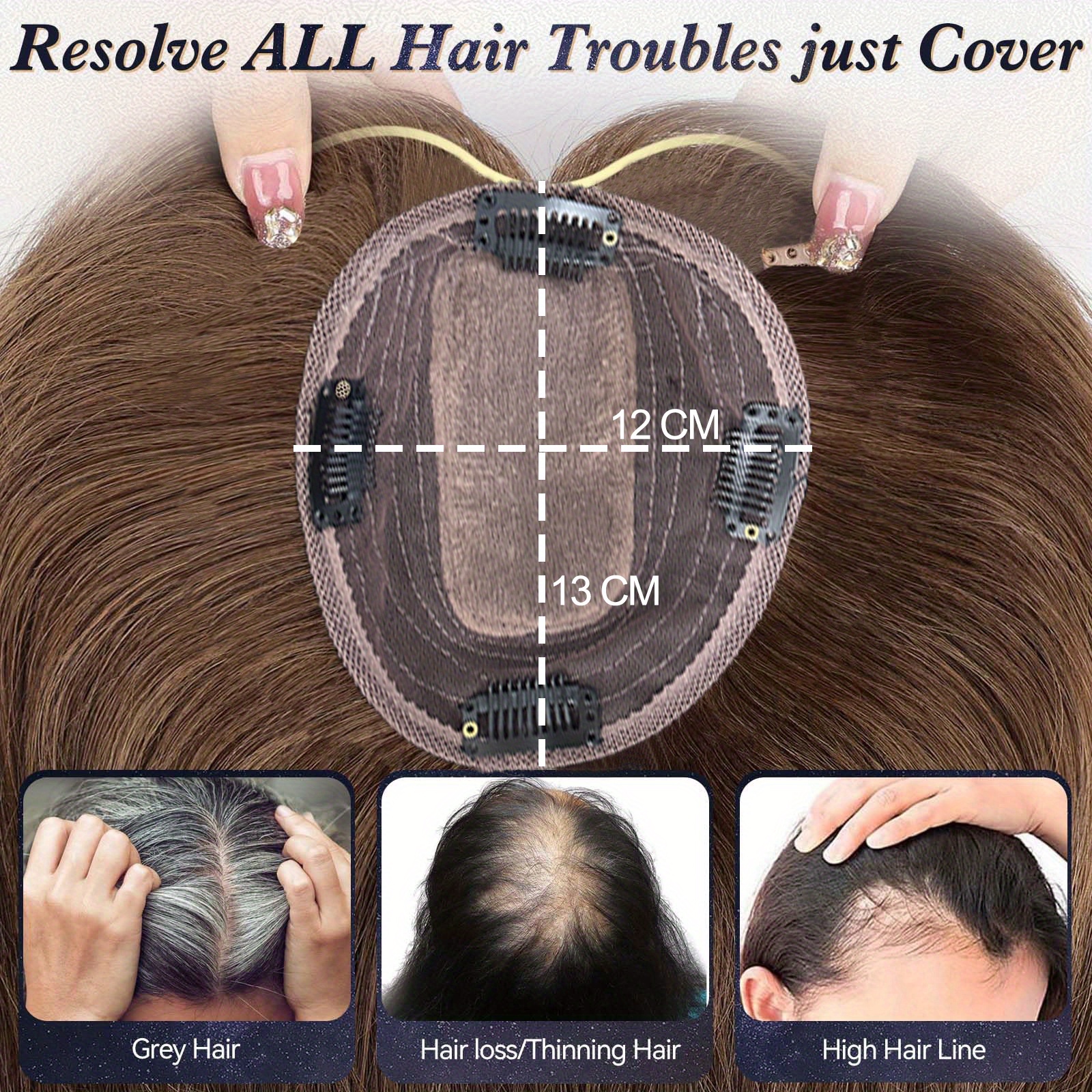 12 Inch Human Hair Topper with 3D Scalp & Clips for Thinning Hair Amazon.com : Matriarchs Hair Toppers For Women Real Human  main image 2