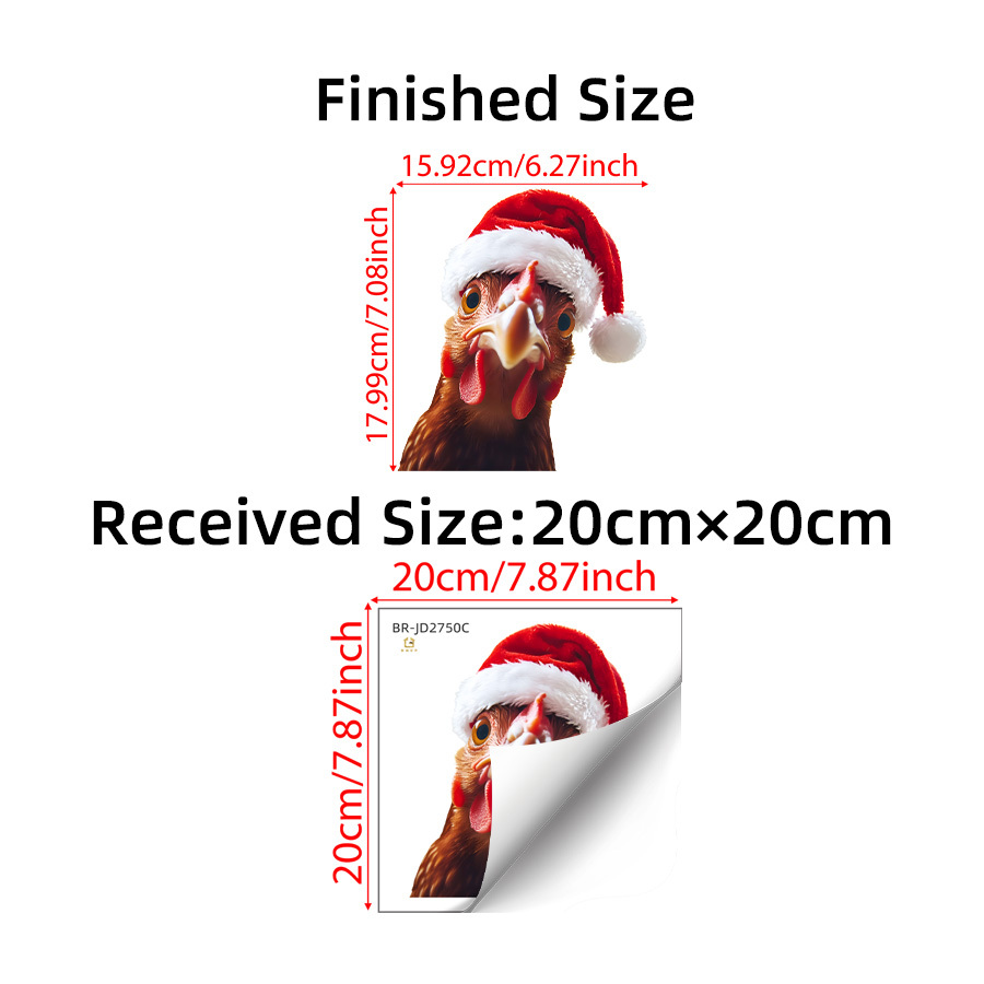 TEMU 2d Flat, Christmas Peeking Rooster With Santa Hat Static Cling Window Stickers, Funny 2d Visual Rooster Peeking Decor For Window French Window
