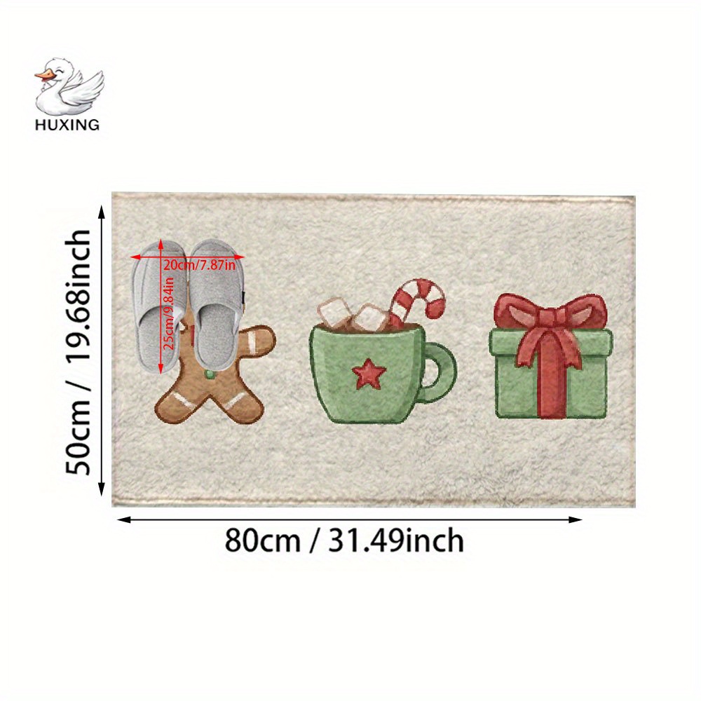 TEMU 1pc Plush Soft Anti-slip Suitable For - Christmas Cookie Pattern Shower With Tpr Backing, Machine Washable Holiday Bathroom Carpet, For &, Gift