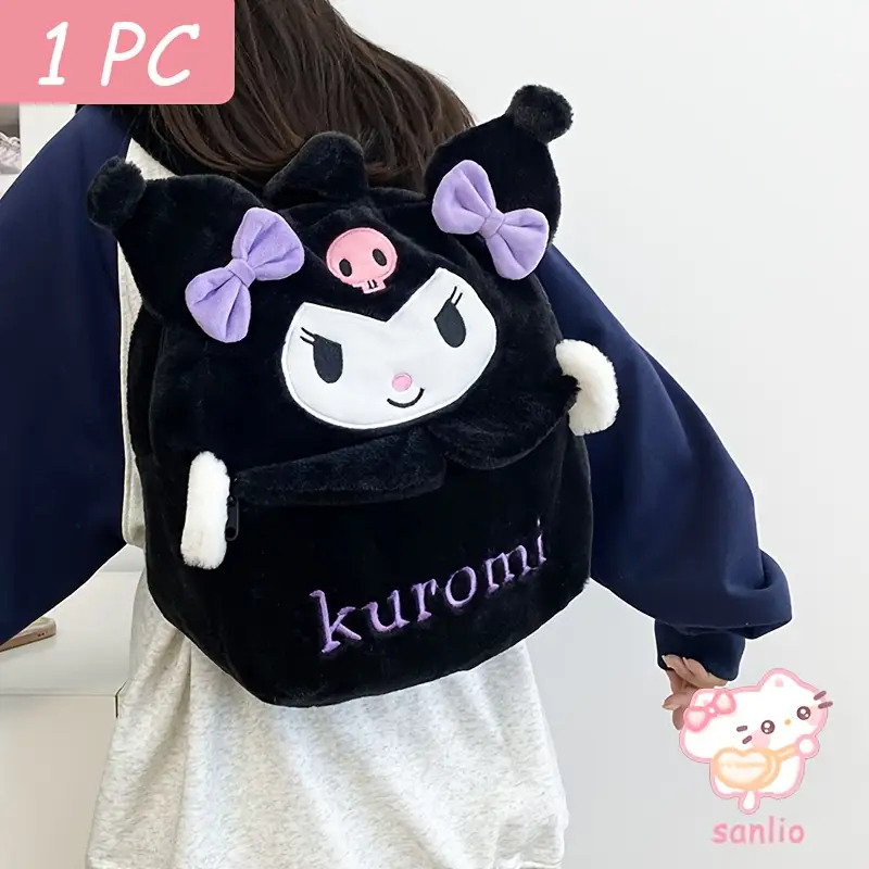Sanrio for kuromi Backpack - Cute for kuromi Face with Expressive Eyes & Pink Bow, Large Capacity School Bag with Secure Zipper Closure, Lightweight Japanese Anime Backpack for Girls, for Kuromi Collectors Gift for School, Travel