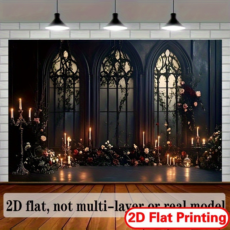 TEMU 2d Flat, 1pc Gothic Arched Window Banner - Medieval Suitable For Home Decor, Party Backgrounds, Wall Hanging - Elegant Gothic Window With