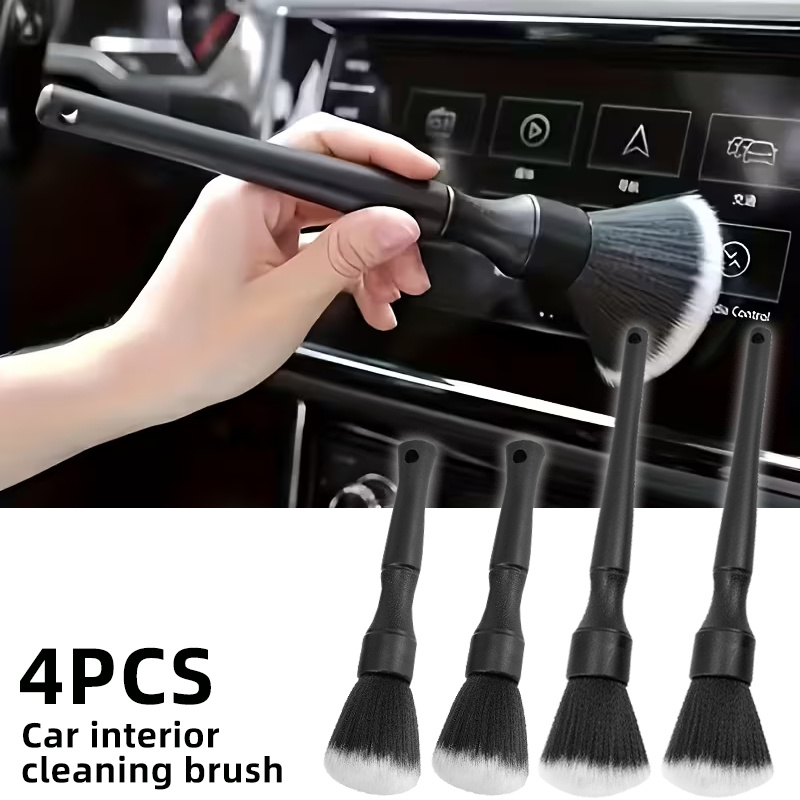 TEMU 4pcs, Soft Bristled Car Detail Cleaning Brush, Dust Removal Tool For Dashboard And Ventilation , Plastic Material, Smooth And Sturdy Handle, For