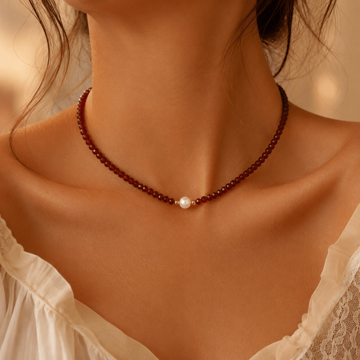 TEMU 1pc Women's Wine Red Beaded Adjustable Necklace, For Daily Wear, Vacation, And Parties, Valentine's Day Gift, Birthday Gift