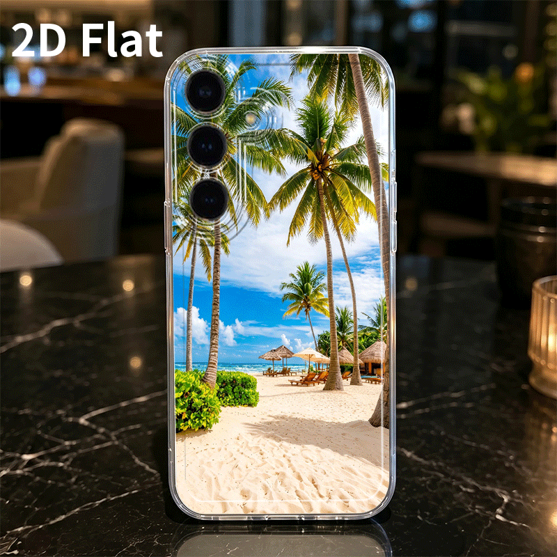 Trda zaščitna ovijalka za telefon: 2D ravna palma, plaža, morska in senčnik, primerna za for Galaxy A03S A04 A05S A06 A07 A13 A14 A15 A16 5G A17