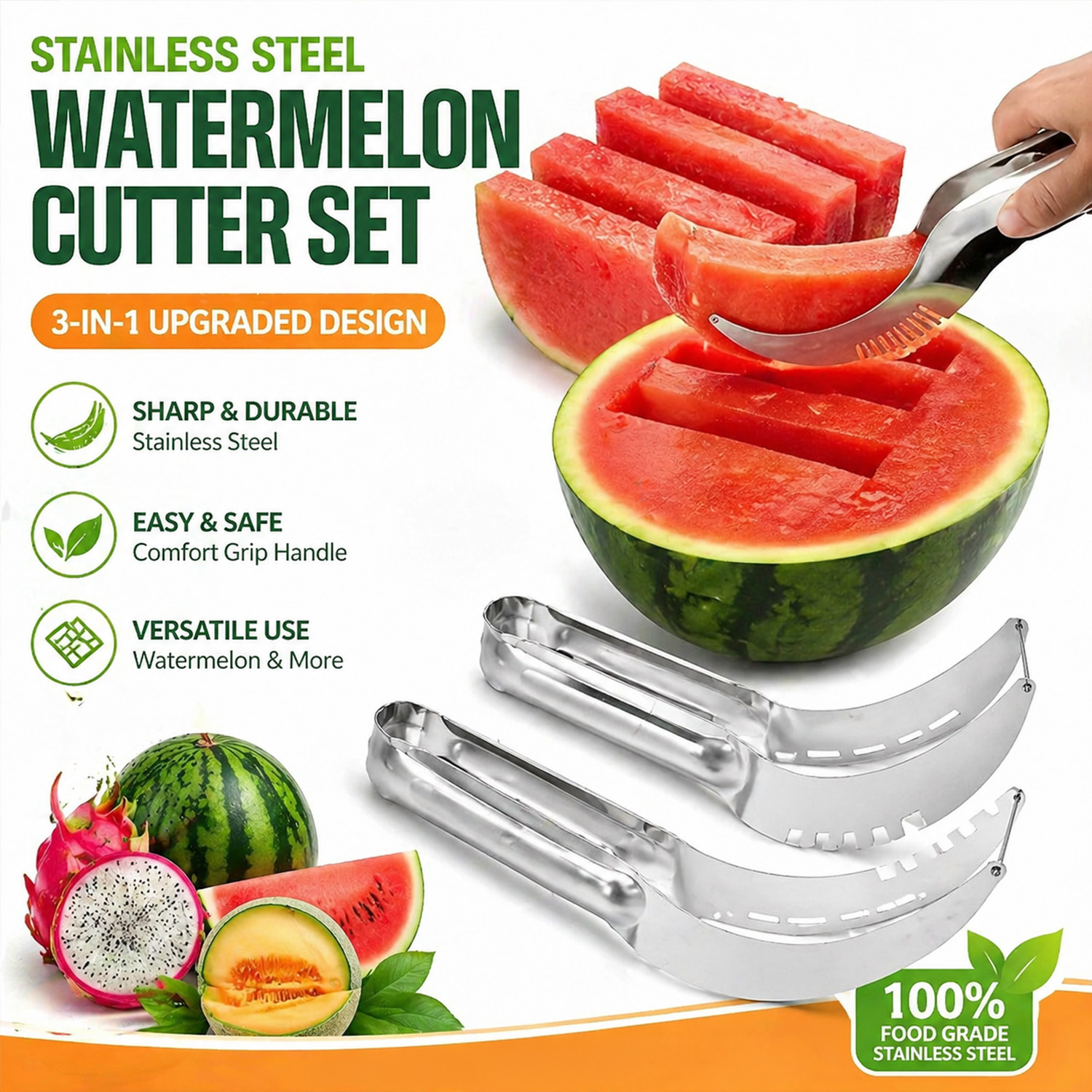 TEMU 1pc Stainless Steel Watermelon Cutter - Multifunctional Fruit Slicing Tool | Gadget | Rustproof, Durable And Easy To Clean | Ideal For Use