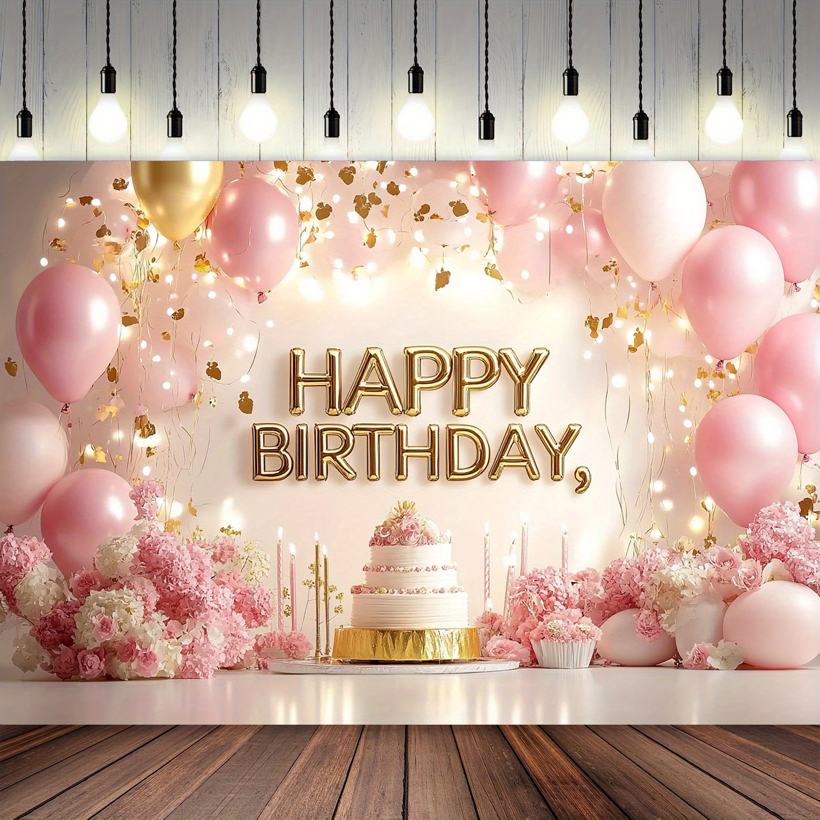1pc pink and golden birthday party backdrop   garden decoration with balloons cake and floral accents for studio outdoor celebrations and festive events 39x59 51 18x59 70 8x90 5inch birthday party decoration