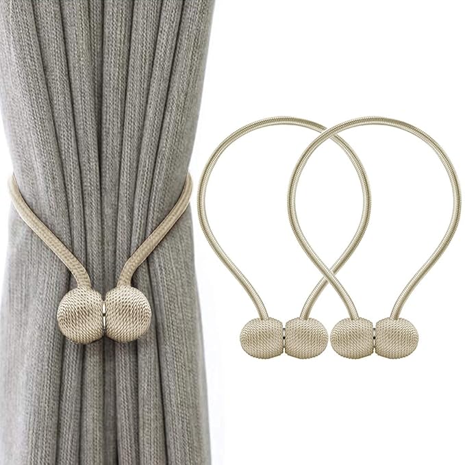 Two Beige Magnetic Curtain Ties, Bohemian Style Curtain Rope Clips, Woven Curtain Fasteners, Suitable for Decorating Curtains in Homes, Offices, And Hotels, Exquisite Curtain Additions