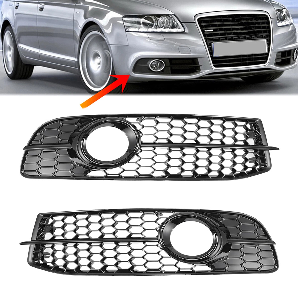 Pair Of Front Bumper Fog Light Grille Gloss Black For A6 C6 2008-2011 Oe#4f0807681q01c 4f0807682q01c