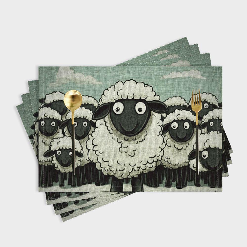 

Washable Cartoon Sheep Placemats, Non-slip Linen Mats For Indoor And Outdoor Dining Table, - Ideal For Kitchen Parties