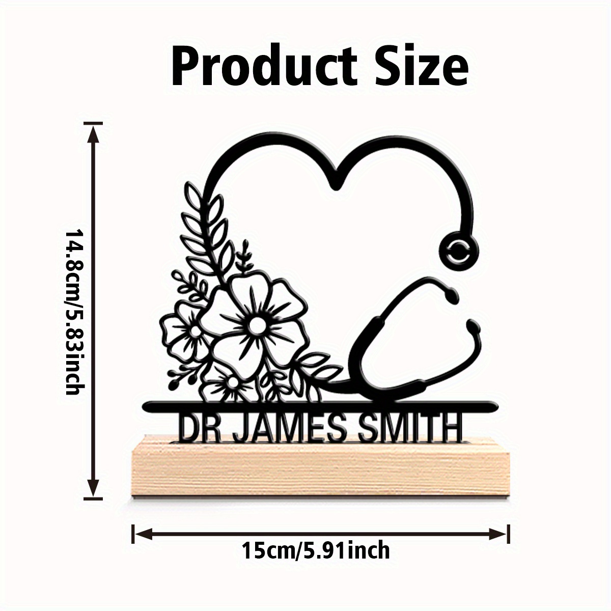 TEMU 1pc Beauty Personalized Custom Stethoscope Metal Statues Metal Art With Wooden Base Tabletop Decoration Suitable For Doctors, , Desktop