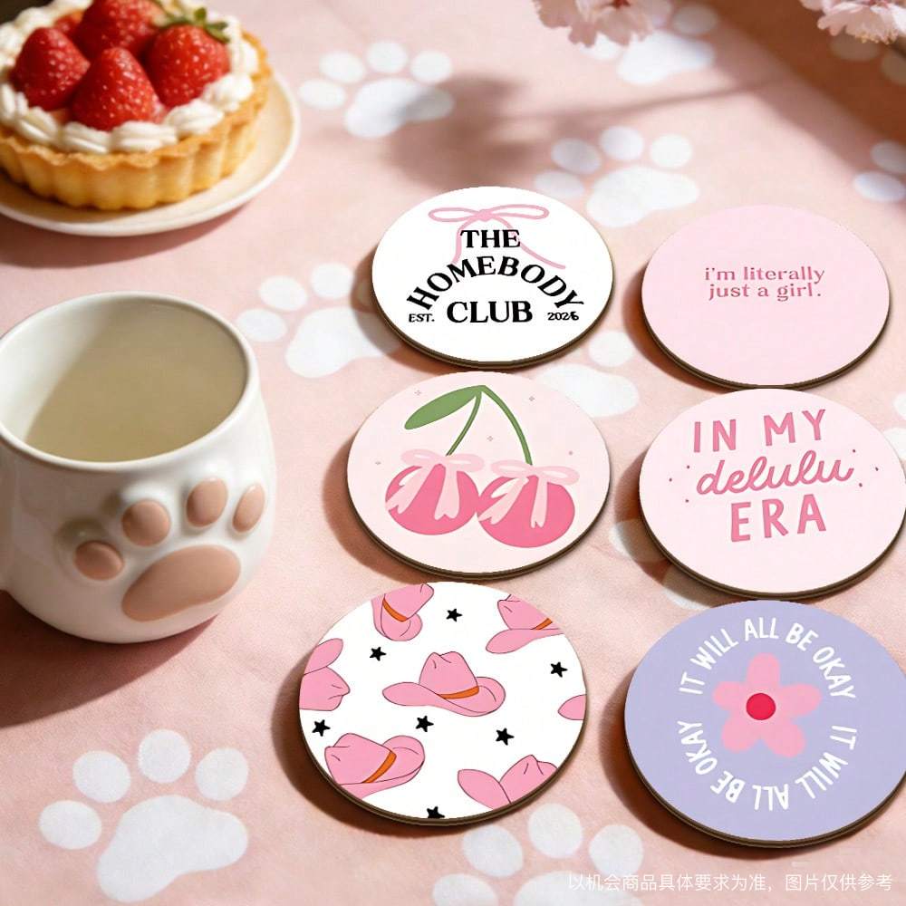 E-shop 6er-Set niedliche rosa Untersetzer aus Holz, geeignet für Kaffee, Getränke Milch. Sie sind hitzebeständig rutschfest, ideal für Cafés, Küchen,