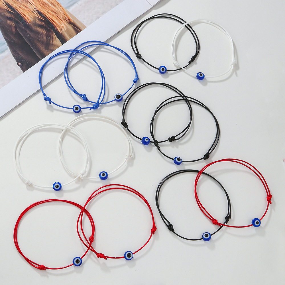 2pcs Retro Devil'S Eye Handwoven Rope Bracelet Set