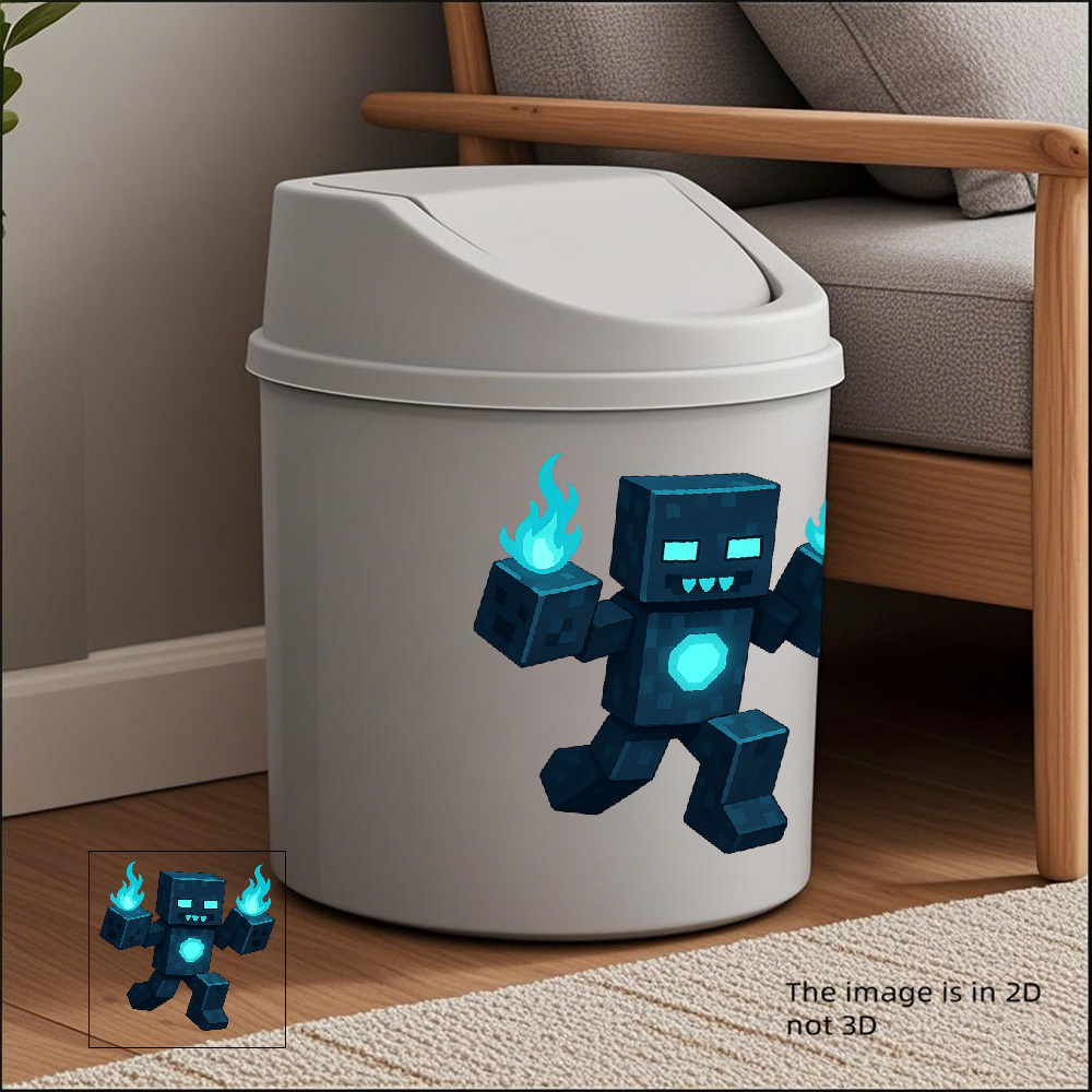 1pc Pixel Square With Lid - 2d Flat-print Halloween Decoration, Durable Plastic Cylindrical Tabletop Trash Can Suitable For Home, Office, Kitchen, Bathroom | Fun Character Design | Patterns