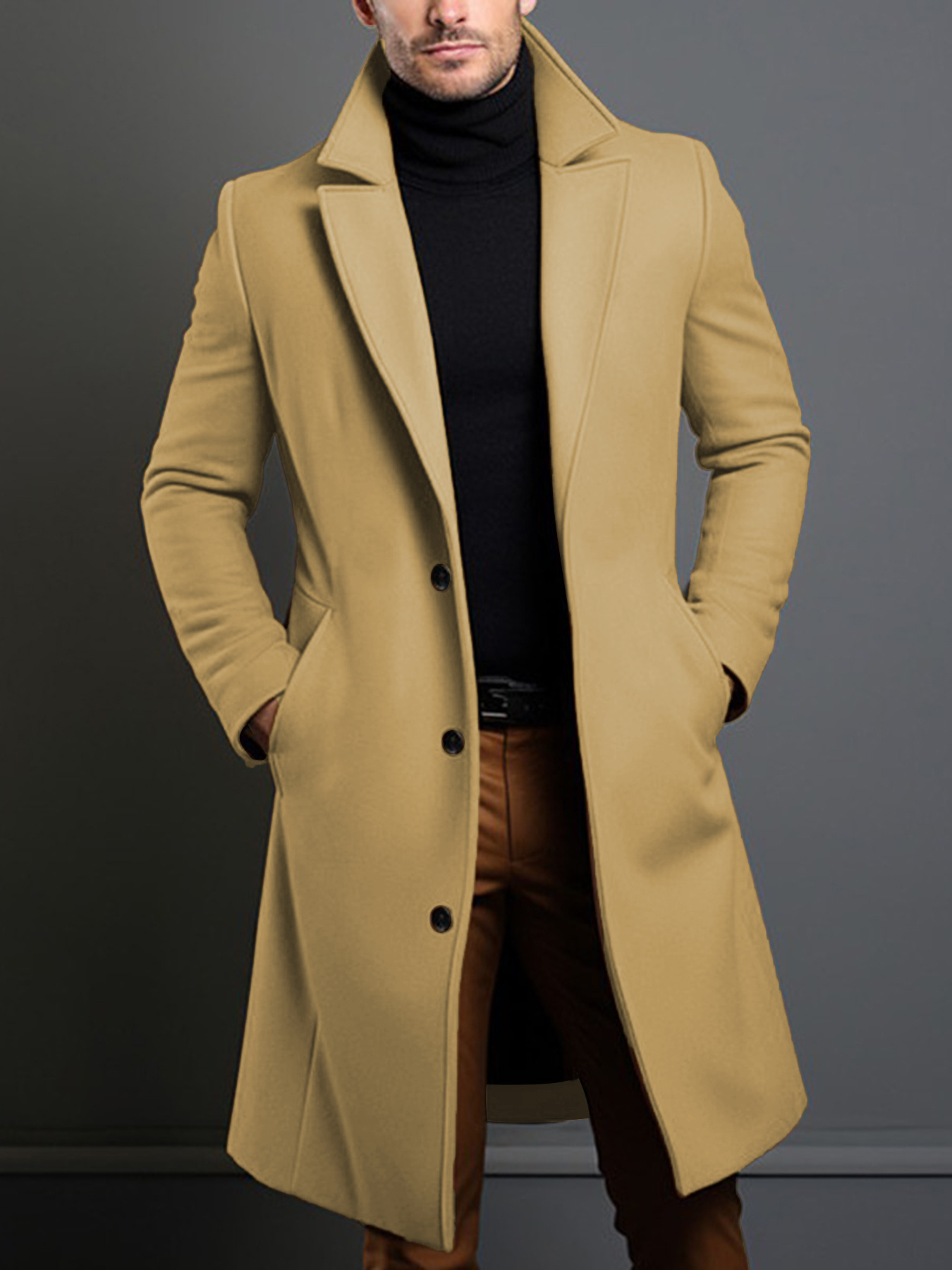 2025 men's fit long knee length single breasted notch Temu Malaysia