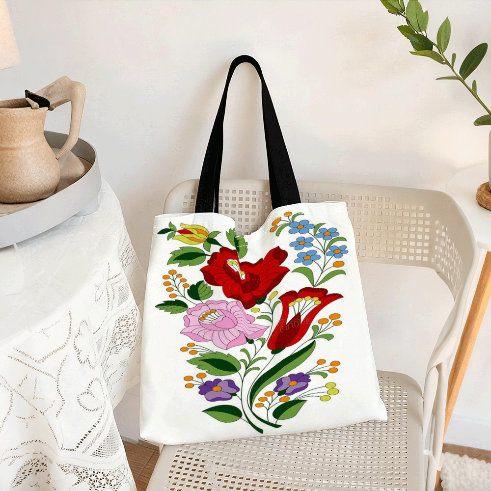 TEMU Women's Hungarian Print Retro Handbag - Vintage Hungarian Flower Tote Suitable For Christmas, Birthdays, New Year Gifts, Durable Bag With Fixed