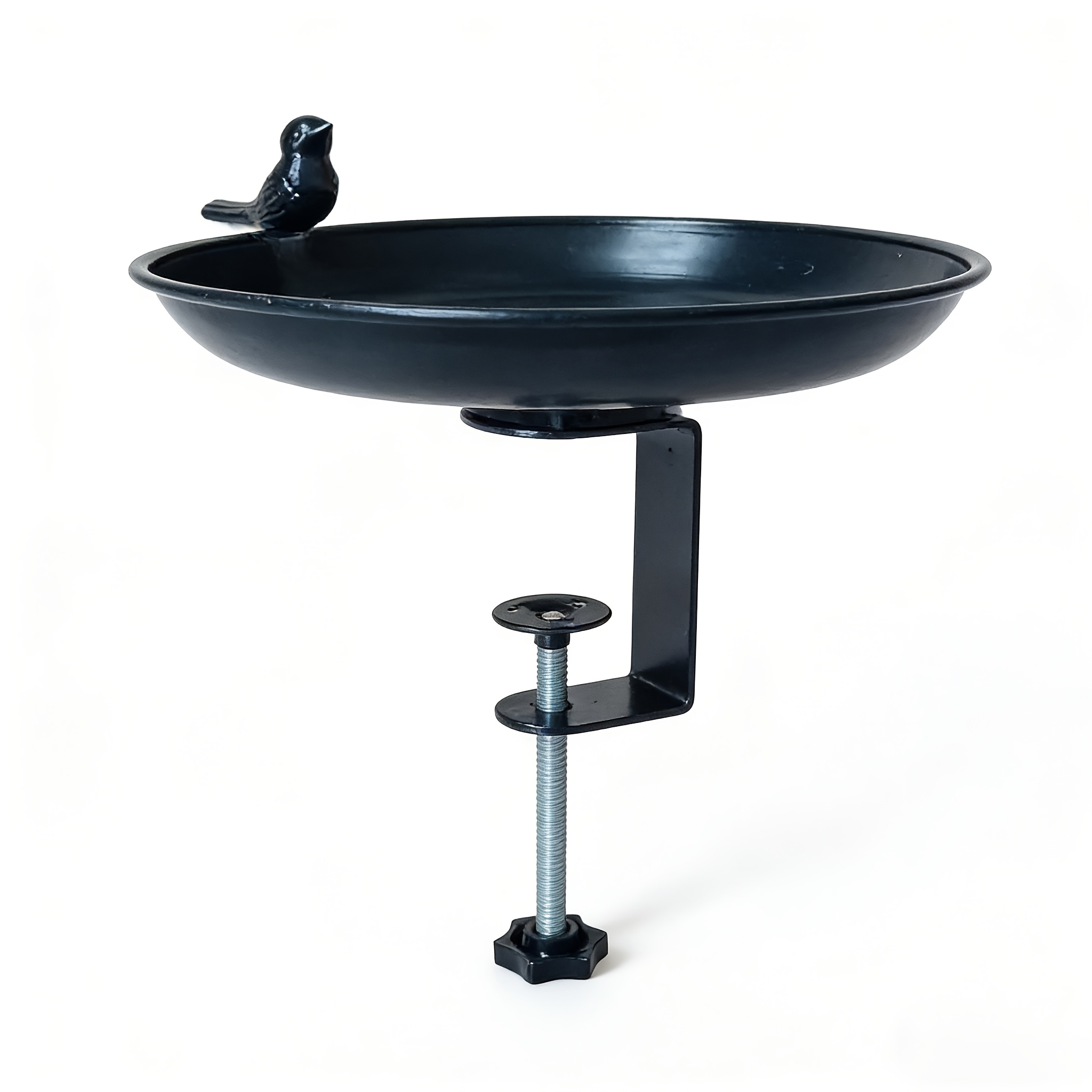 TEMU Deck Mounted Metal Bird Bath For Outside, Detachable Birdbath Bowl With Adjustable Clamp, Outdoor Bird Feeder For Railing Balcony Fence Yard Art
