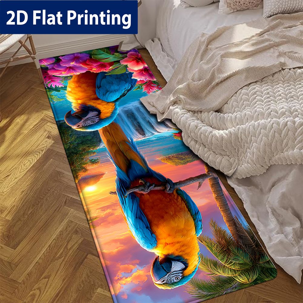 TEMU 1pc Parrot Flower Tree Rug Suitable For Multiple Scenes, Non-slip Thickened Flannel Sponge Bath Mat, Soft Suitable For Bathroom, Bedside,