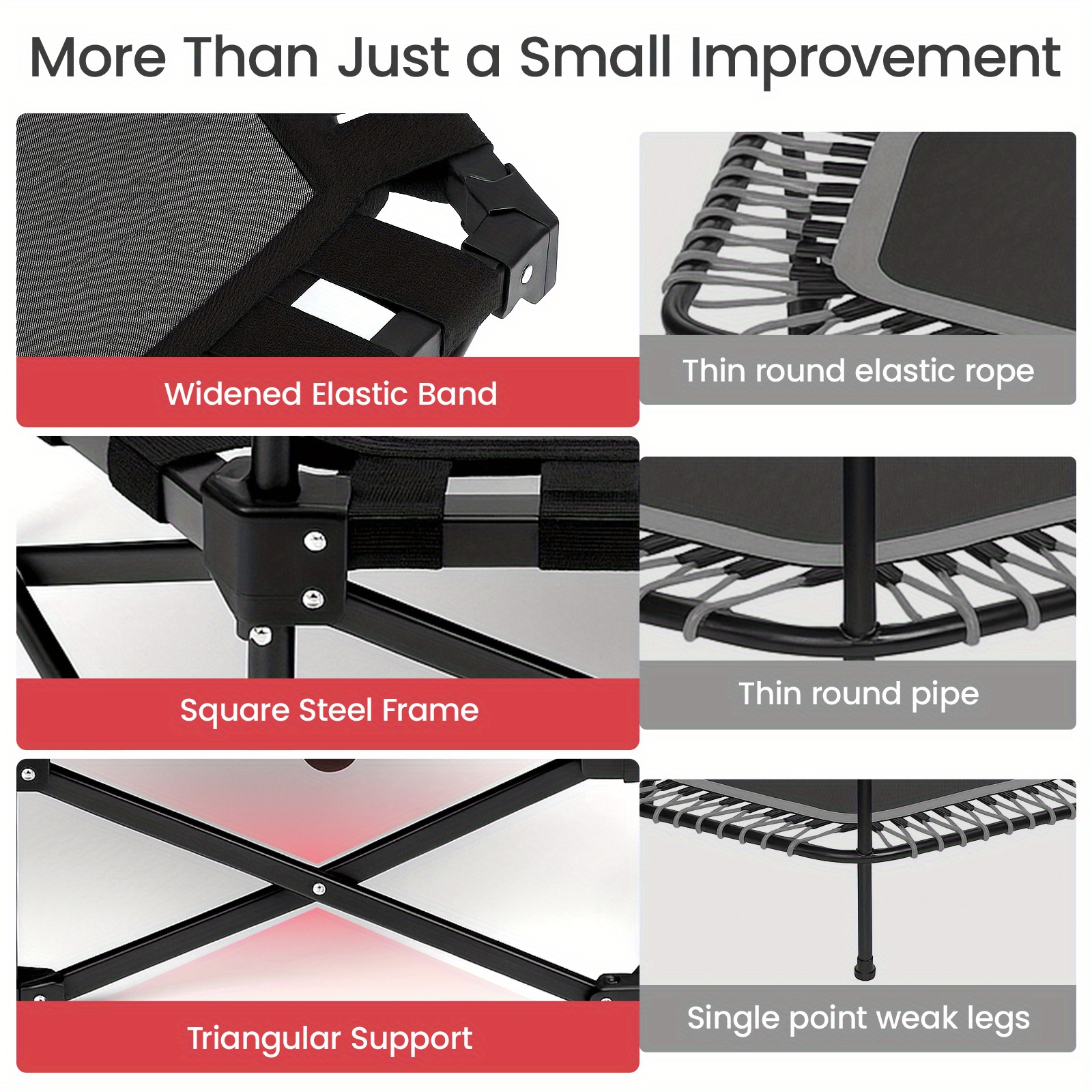 Black Heavy-Duty Portable Trampoline, 200kg Capacity, Foldable Design