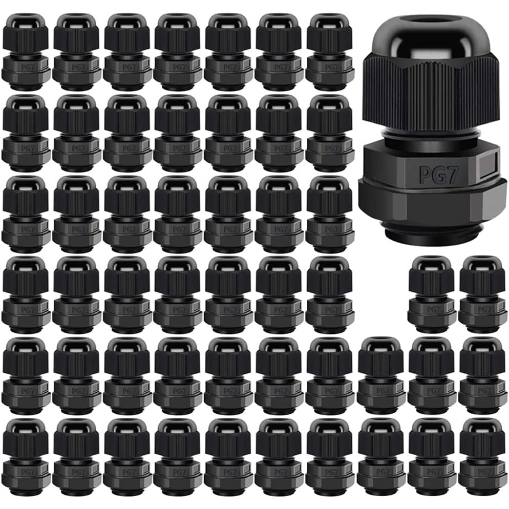 TEMU 50pcs Cable Gland, Pg7 Plastic Adjustable 3-6.5mm Cable Gland Joint With Gaskets, Wire Connector And Wire Protector
